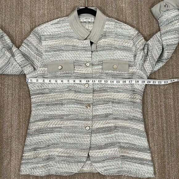 ARMANI COLLEZIONI Gray Striped Knit Button Front Blazer/Jacket Women Size 12 - Picture 4 of 11